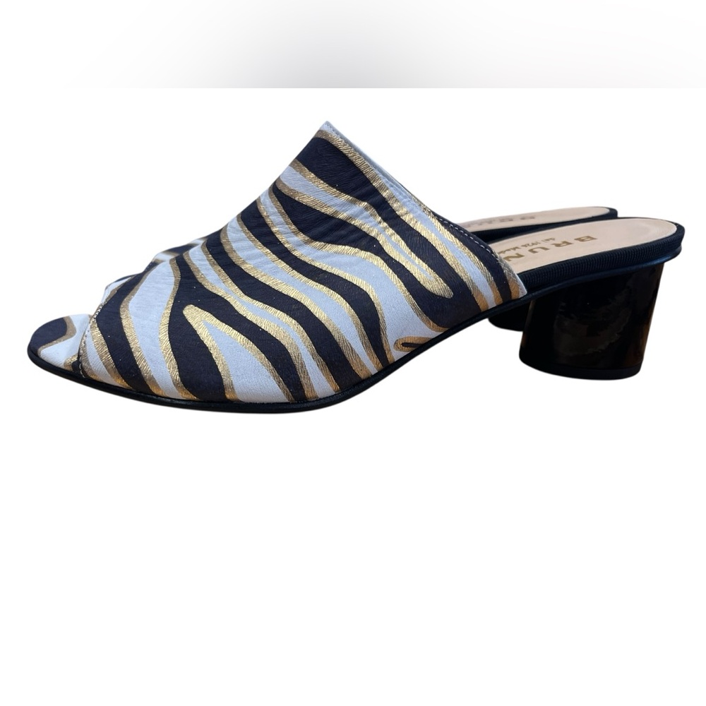 Brunate Metallic Zebra Print Block Heel Mules EU 40.5 Made in Italy NWT - Picture 7 of 11